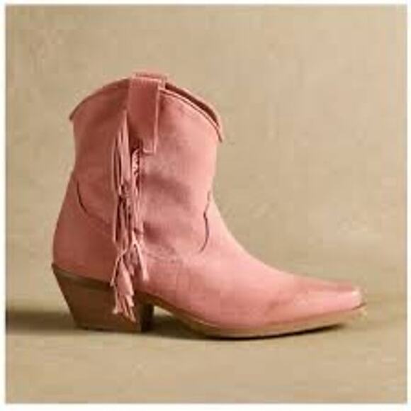 Sundance Dove Canyon Short Fringe Suede Leather Dusty Rose Heeled Western Boot - Picture 2 of 10
